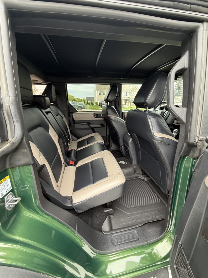 Clean rear seats of a Ford Bronco after a full interior detail